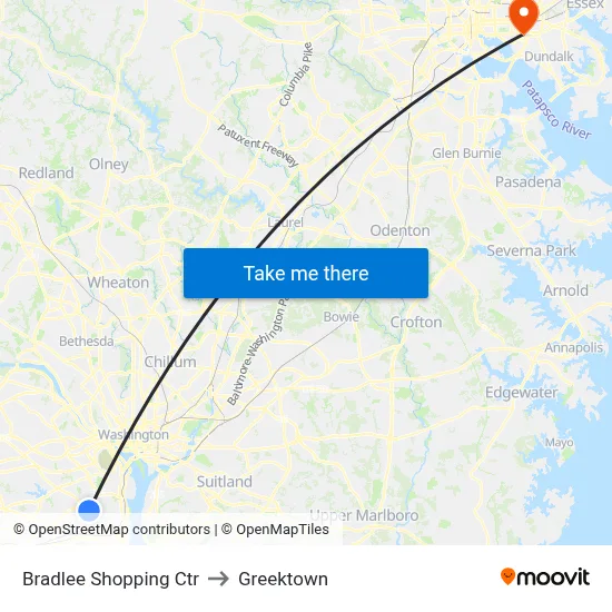 Bradlee Shopping Ctr to Greektown map