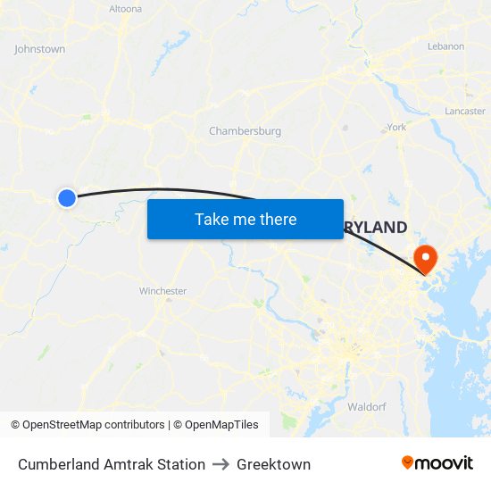 Cumberland Amtrak Station to Greektown map
