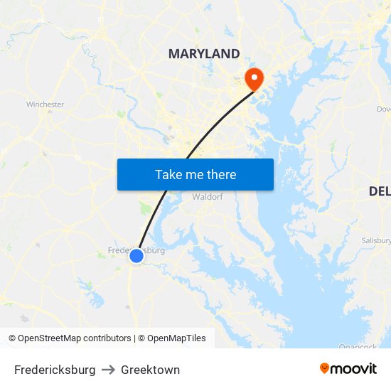 Fredericksburg to Greektown map