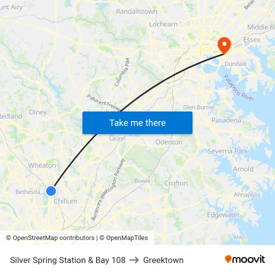 Silver Spring Station & Bay 108 to Greektown map