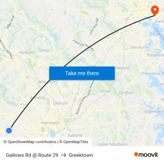 Gallows Rd @ Route 29 to Greektown map