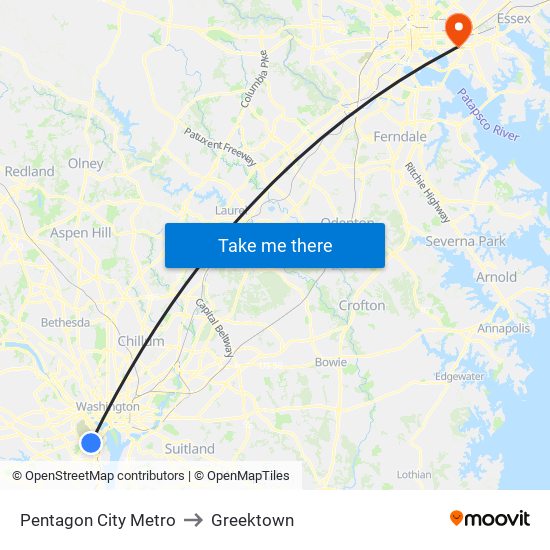 Pentagon City Metro to Greektown map