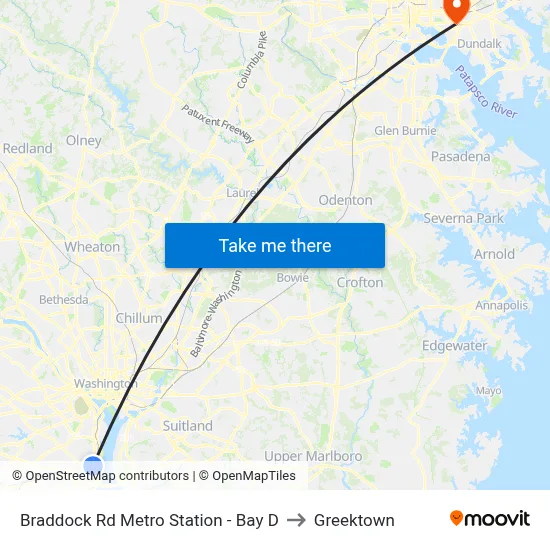 Braddock Rd Metro Station - Bay D to Greektown map