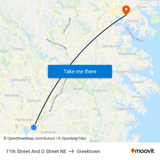 11th Street And O Street NE to Greektown map