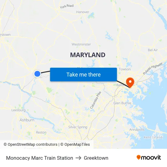 Monocacy Marc Train Station to Greektown map