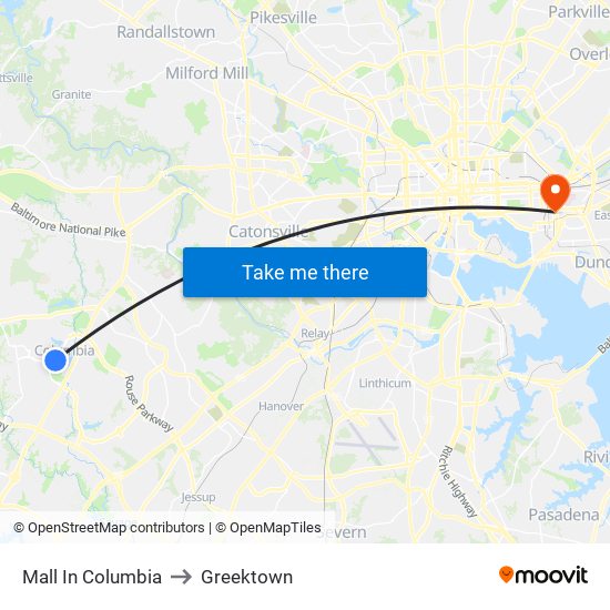 Mall In Columbia to Greektown map