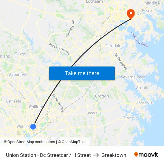 Union Station - Dc Streetcar / H Street to Greektown map