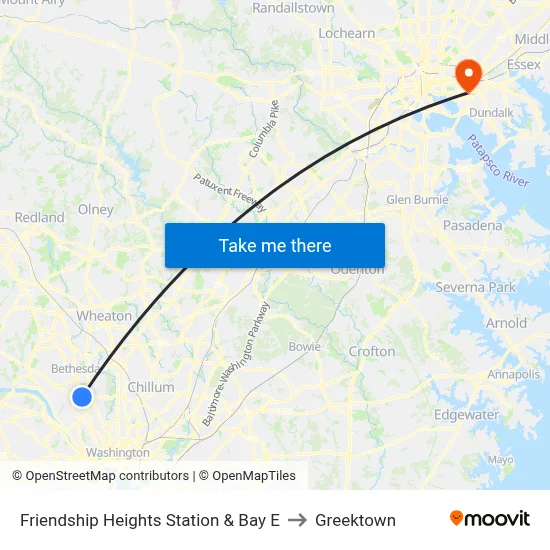 Friendship Heights Station & Bay E to Greektown map