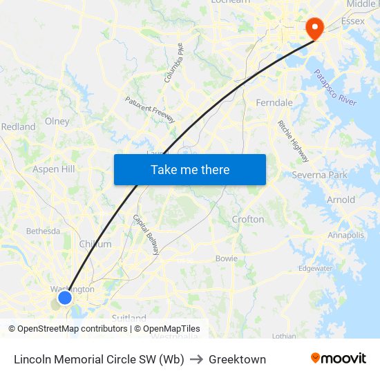 Lincoln Memorial Circle SW (Wb) to Greektown map