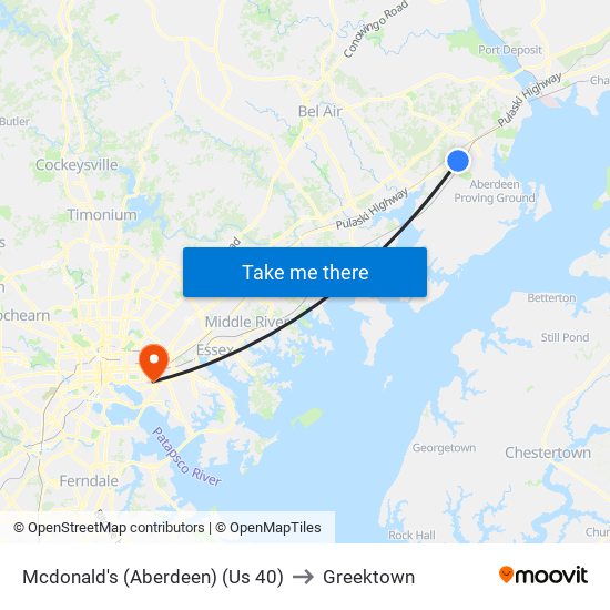 Mcdonald's (Aberdeen) (Us 40) to Greektown map