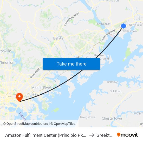 Amazon Fulfillment Center (Principio Pkwy West) to Greektown map