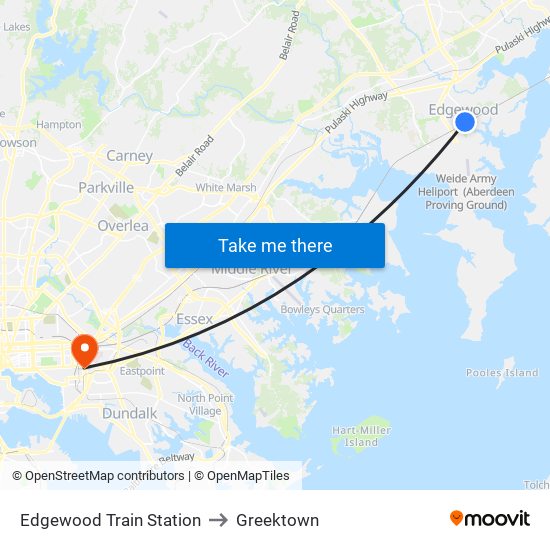 Edgewood Train Station to Greektown map