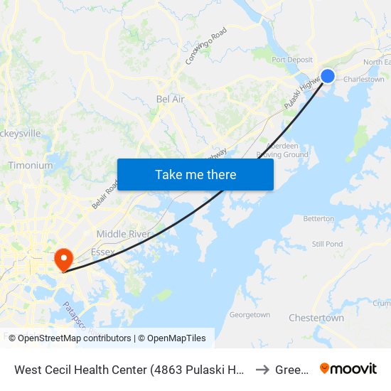 West Cecil Health Center (4863 Pulaski Hwy/Us 40 at Roundabout) to Greektown map