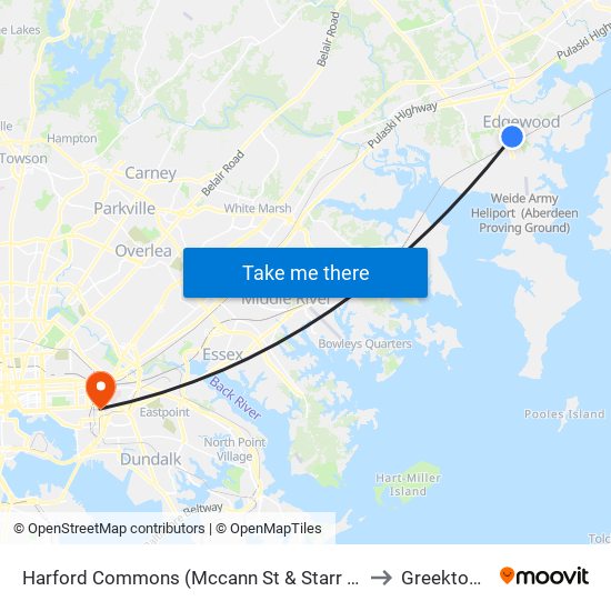 Harford Commons (Mccann St & Starr St) to Greektown map