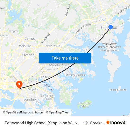 Edgewood High School (Stop Is on Willoughby Beach Rd) to Greektown map