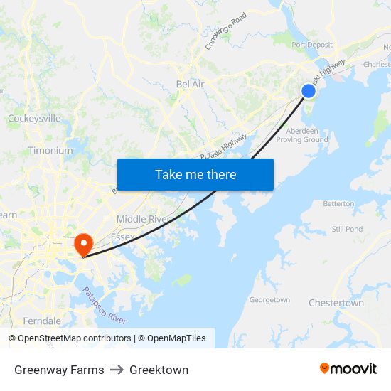 Greenway Farms to Greektown map