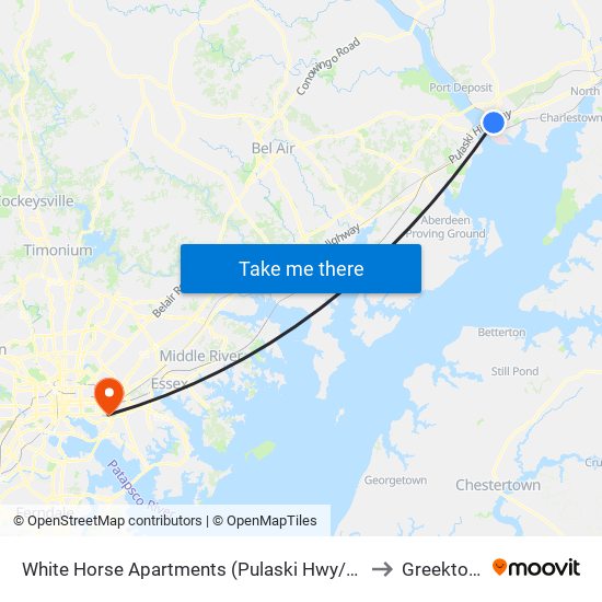 White Horse Apartments  (Pulaski Hwy/Us 40) to Greektown map