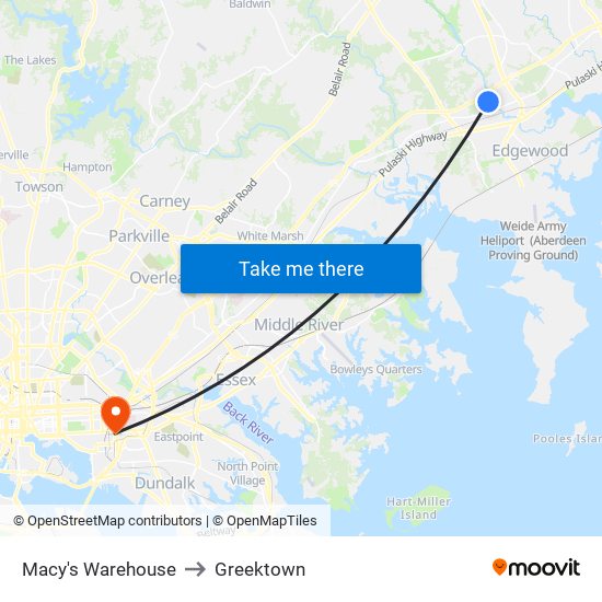 Macy's Warehouse to Greektown map