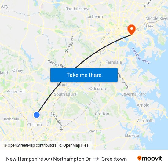 New Hampshire Av+Northampton Dr to Greektown map