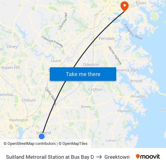 Suitland Metrorail Station at Bus Bay D to Greektown map