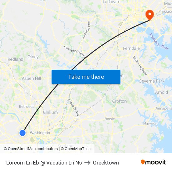Lorcom Ln Eb @ Vacation Ln Ns to Greektown map