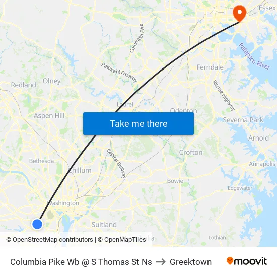 Columbia Pike Wb @ S Thomas St Ns to Greektown map