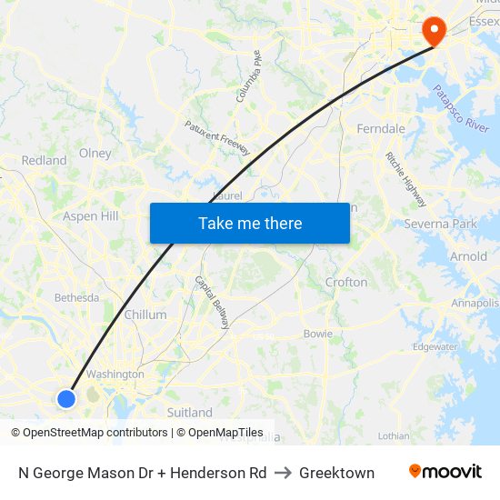 N George Mason Dr + Henderson Rd to Greektown map