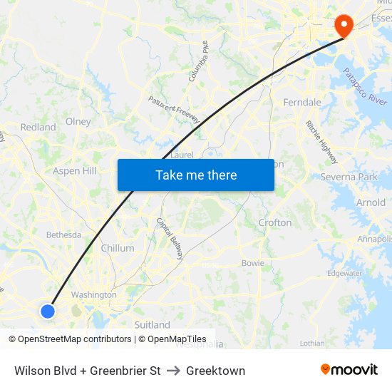 Wilson Blvd + Greenbrier St to Greektown map