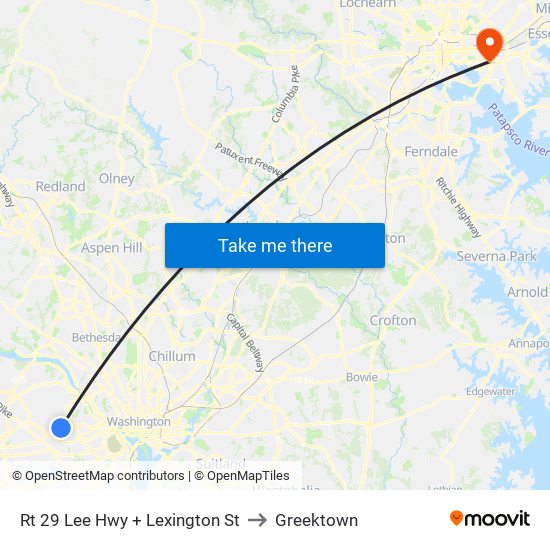 Rt 29 Lee Hwy + Lexington St to Greektown map