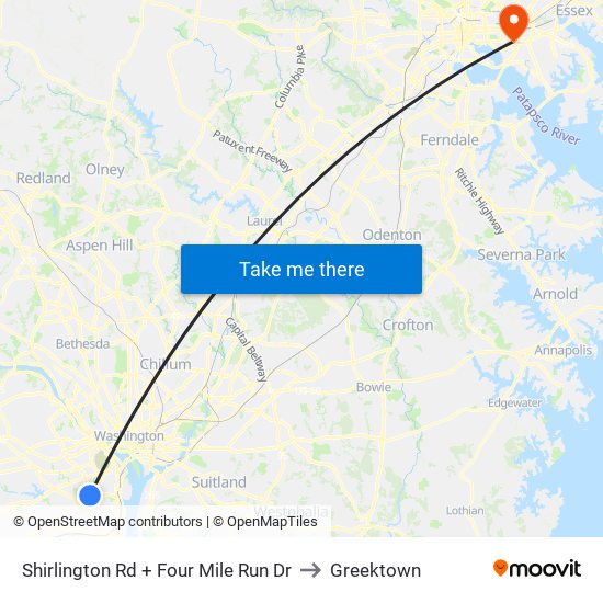 Shirlington Rd + Four Mile Run Dr to Greektown map