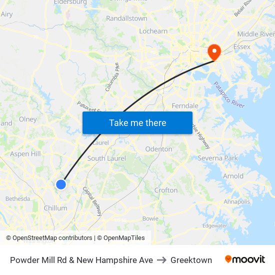 Powder Mill Rd & New Hampshire Ave to Greektown map