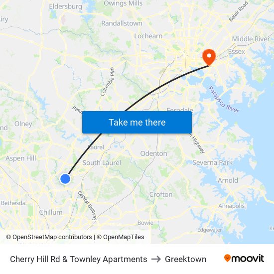 Cherry Hill Rd & Townley Apartments to Greektown map