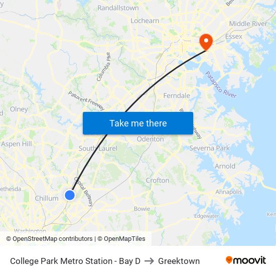 College Park Metro Station - Bay D to Greektown map