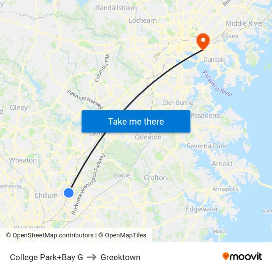 College Park+Bay G to Greektown map