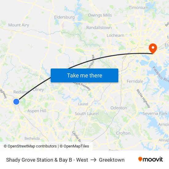 Shady Grove Station & Bay B - West to Greektown map