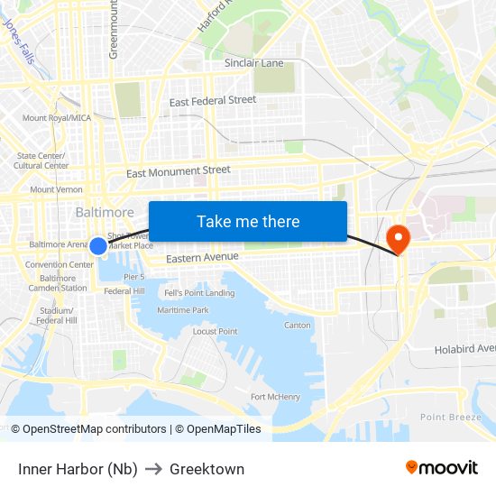 Inner Harbor (Nb) to Greektown map