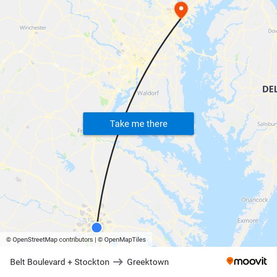 Belt Boulevard + Stockton to Greektown map