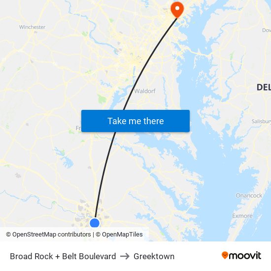 Broad Rock + Belt Boulevard to Greektown map