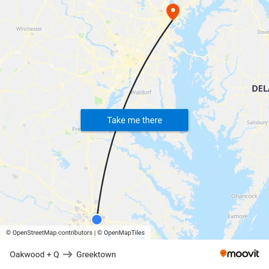 Oakwood + Q to Greektown map