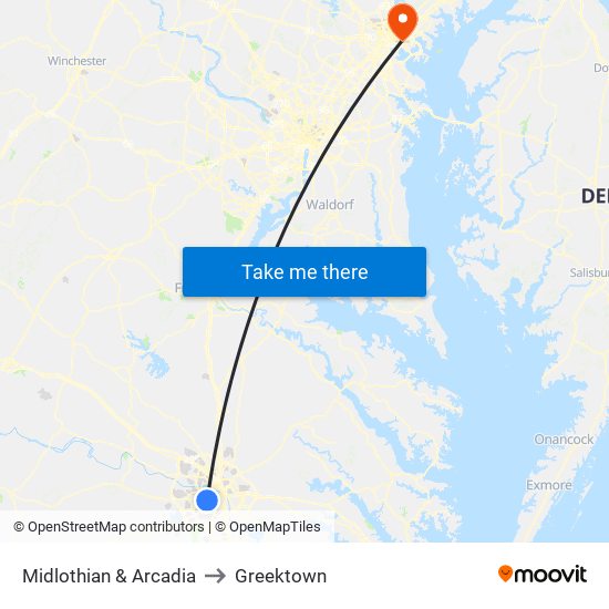 Midlothian & Arcadia to Greektown map