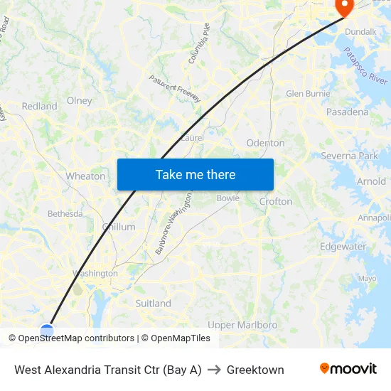 West Alexandria Transit Ctr (Bay A) to Greektown map