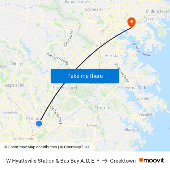 W Hyattsville Station & Bus Bay A, D, E, F to Greektown map