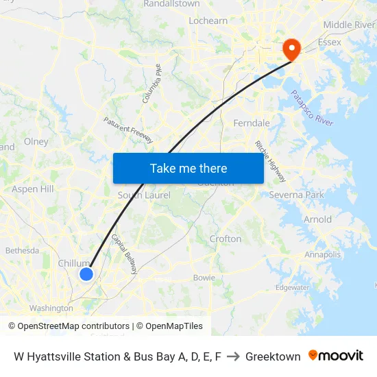 W Hyattsville Station & Bus Bay A, D, E, F to Greektown map