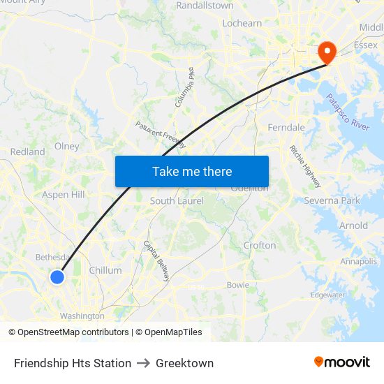 Friendship Hts Station to Greektown map