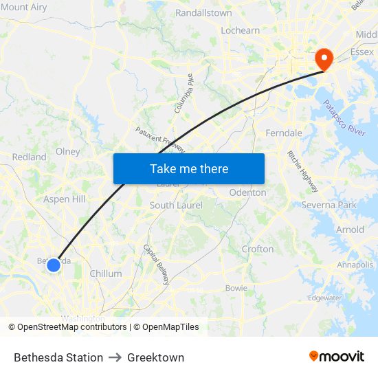 Bethesda Station to Greektown map