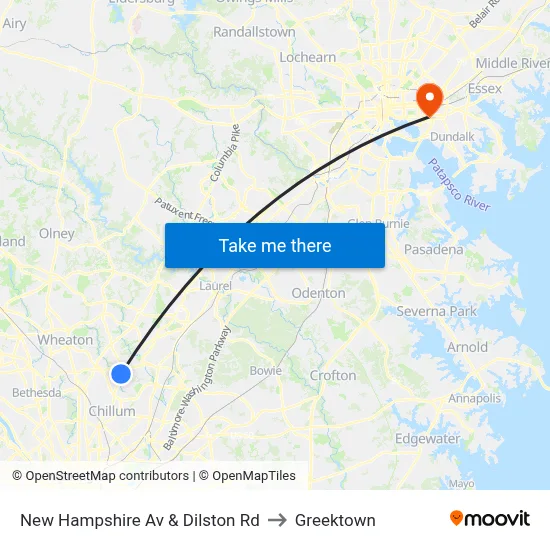 New Hampshire Av & Dilston Rd to Greektown map