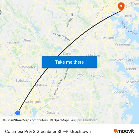 Columbia Pi & S Greenbrier St to Greektown map