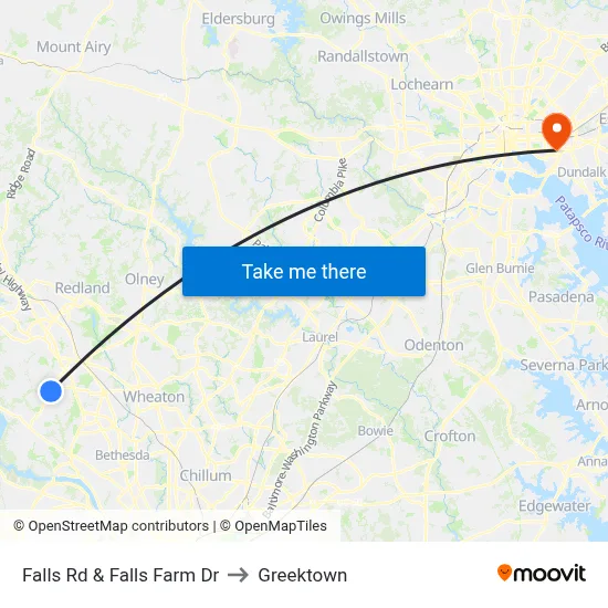 Falls Rd & Falls Farm Dr to Greektown map