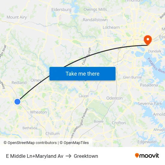 E Middle Ln+Maryland Av to Greektown map