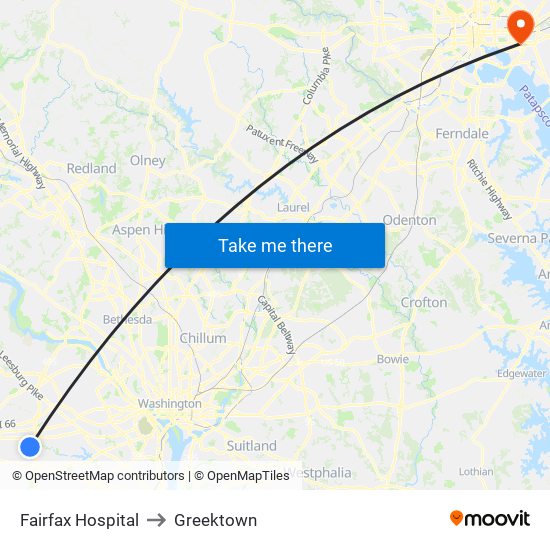 Inova Fairfax Hospital to Greektown map